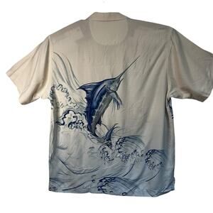 Tommy Bahama 100% Silk Marlin Wave Camp Shirt -- Large — Big Marlin Graphic